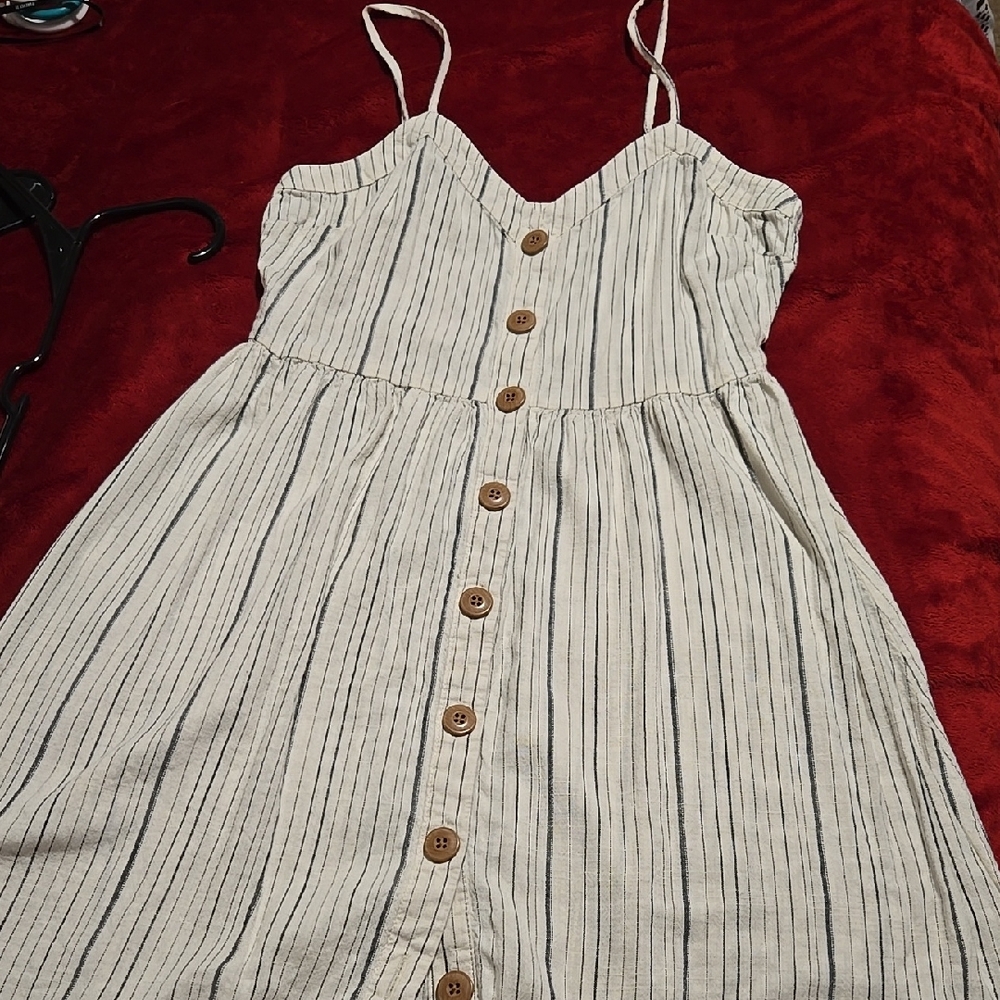 Striped Button-Down Dress with Spaghetti Straps